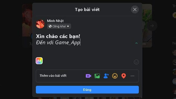 Bạn chỉ cần sao chép nội dung vừa được tùy chỉnh kiểu chữ và dán lại vào ô trạng thái là xong